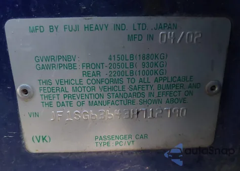 2003 Subaru Forester X z USA, uszkodzony, nr VIN JF1SG63643H712790